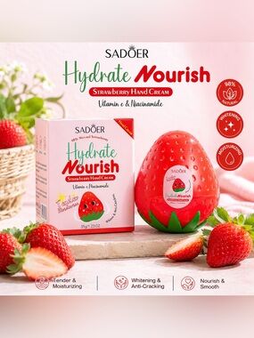 SADOER Hydrate Nourish Strawberry Hand Cream – 98% Natural Strawberry 🍓